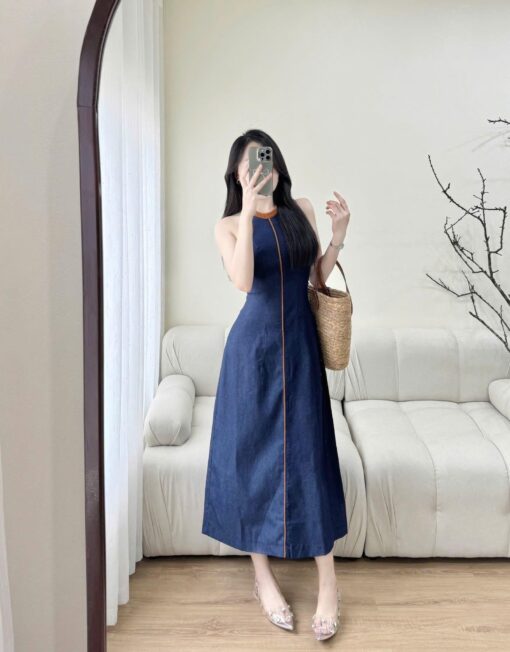 Đầm váy Maxi Jean ba lỗ khóa kéo - MÃ SP DJ001 chất liệu vải Jean mềm cao cấp - Hình ảnh 3