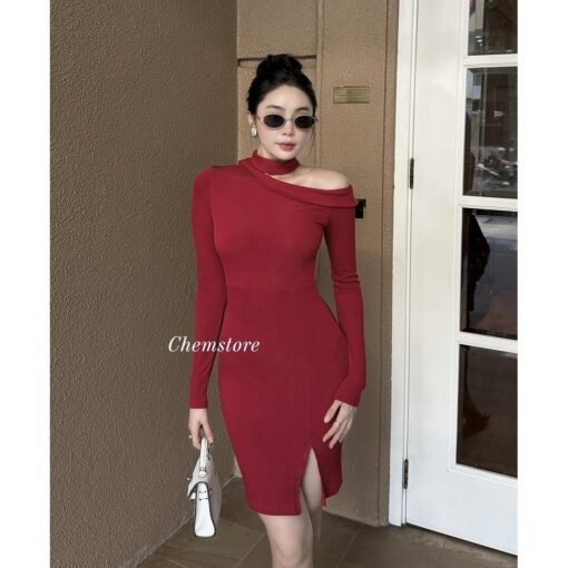 Đầm Mini Body Dài Tay Trễ Một Bên Vai DA027 Chemstore - Hình ảnh 3