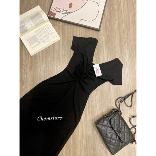 Đầm Maxi Body Tay Ngắn Cổ Chữ V Đính Hoa Nhún Phía Trước DA208 Chemstore - Nữ - Dress - Hình ảnh 9
