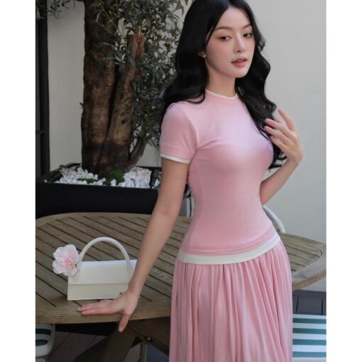 Bộ Áo Thun Tay Ngắn Ôm Dáng Mix Chân Váy Xòe Dáng Dài SA043 Chemstore - Nữ - Women - Hình ảnh 3