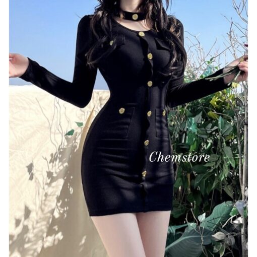 Đầm Body Mini Dài Tay Nẹp Cúc GL009 Chemstore - Thời trang nữ - Dress - Hình ảnh 2