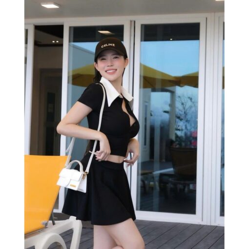 Bộ Áo Tay Ngắn Cổ Sơ Mi Nẹp Cúc Mix Chân Váy Chữ A Xòe SO031 Chemstore - Nữ - Hình ảnh 3