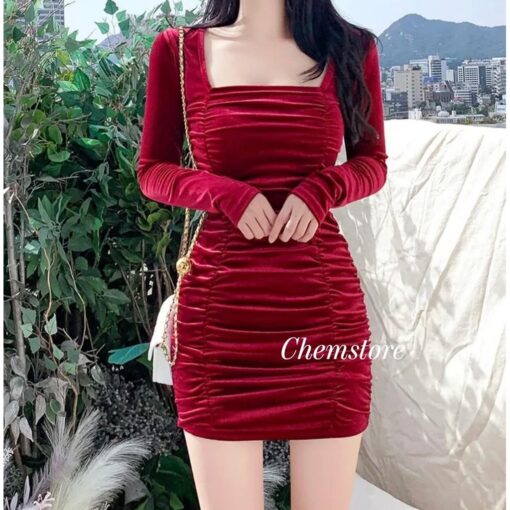 Đầm Mini Body Dài Tay Nhún Hông DN014 Chemstore - Hình ảnh 2