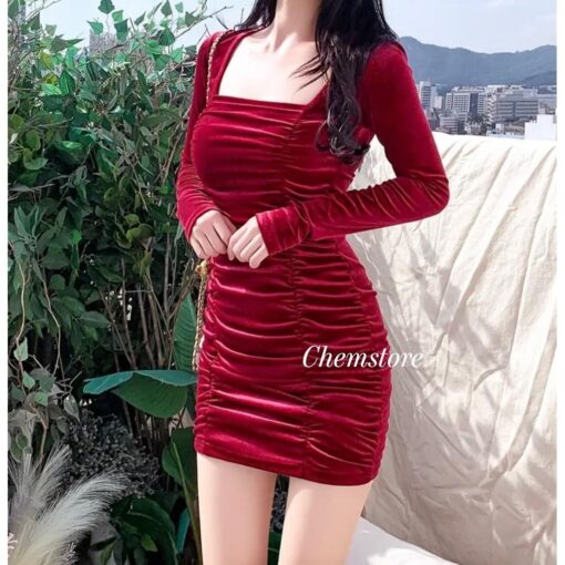 Đầm Mini Body Dài Tay Nhún Hông DN014 Chemstore - Hình ảnh 3