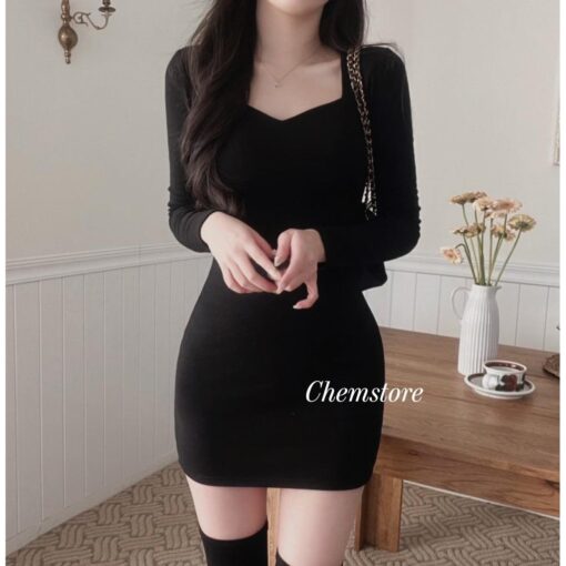 Đầm Mini Body Dài Tay Siêu Tôn Dáng DO074 Chemstore cho Nữ - Women - Hình ảnh 5