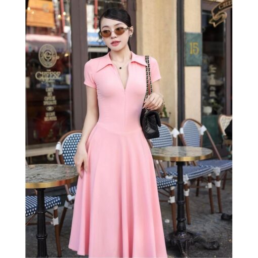Đầm Midi Xòe Tay Ngắn Cổ Sơ Mi Khoá Kéo DO172 Chemstore - Nữ - Women - Hình ảnh 9
