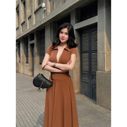 Đầm Midi Xòe Tay Ngắn Cổ Sơ Mi Khoá Kéo DO172 Chemstore - Nữ - Women - Hình ảnh 5