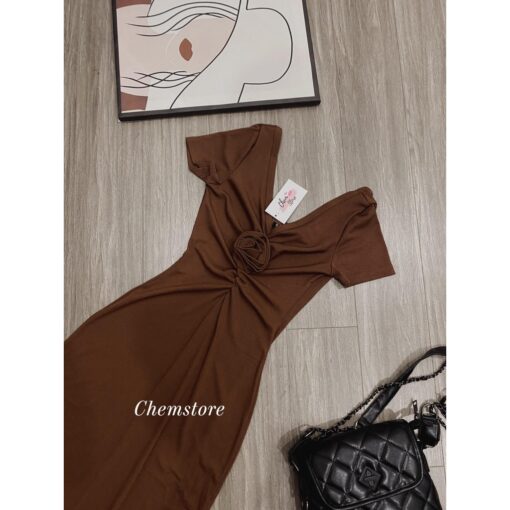Đầm Maxi Body Tay Ngắn Cổ Chữ V Đính Hoa Nhún Phía Trước DA208 Chemstore - Nữ - Dress - Hình ảnh 7