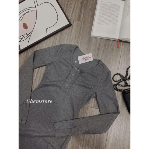 Đầm Body Midi Dài Tay Nẹp Cúc Vành Xẻ Tay DA190 Chemstore - Nữ - Dress - Hình ảnh 7