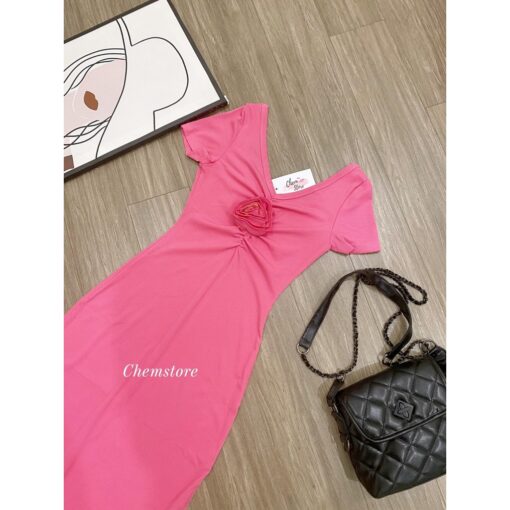 Đầm Maxi Body Tay Ngắn Cổ Chữ V Đính Hoa Nhún Phía Trước DA208 Chemstore - Nữ - Dress - Hình ảnh 8