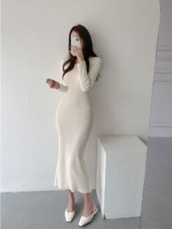 Đầm Maxi Body Tay Dài Cổ Tròn Xẻ Sau DA074 Chemstore - Nữ - Women