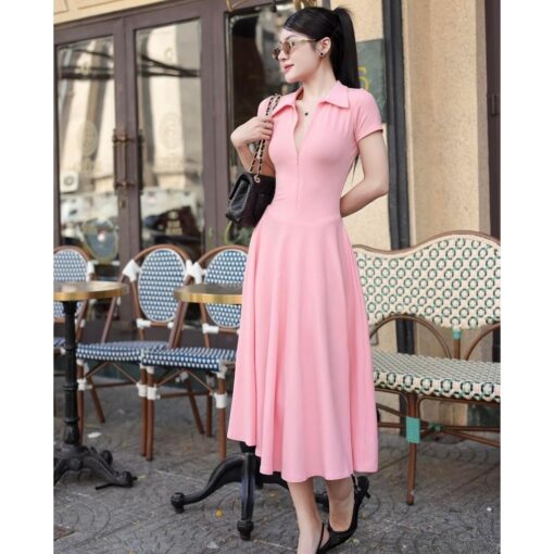 Đầm Midi Xòe Tay Ngắn Cổ Sơ Mi Khoá Kéo DO172 Chemstore - Nữ - Women - Hình ảnh 8