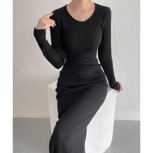 Đầm Maxi Body Tay Dài Cổ Tròn Xẻ Sau DA074 Chemstore - Nữ - Women - Hình ảnh 4
