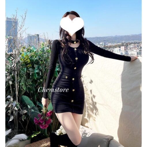 Đầm Body Mini Dài Tay Nẹp Cúc GL009 Chemstore - Thời trang nữ - Dress