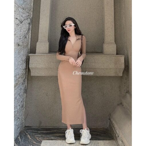 Đầm Maxi Body Tay Dài Cao Cổ Có Khóa Kéo DA082 Chemstore - Hình ảnh 5