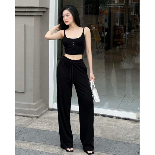 Bộ Áo Dây Croptop Mix Quần Ống Suông Trẻ Trung Năng Động SA037 Chemstore - Nữ - Women