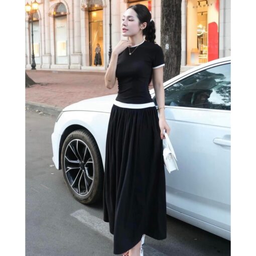 Bộ Áo Thun Tay Ngắn Ôm Dáng Mix Chân Váy Xòe Dáng Dài SA043 Chemstore - Nữ - Women - Hình ảnh 4