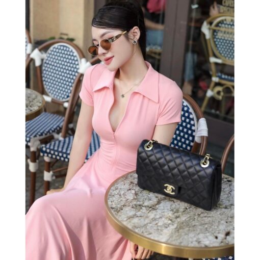 Đầm Midi Xòe Tay Ngắn Cổ Sơ Mi Khoá Kéo DO172 Chemstore - Nữ - Women - Hình ảnh 7