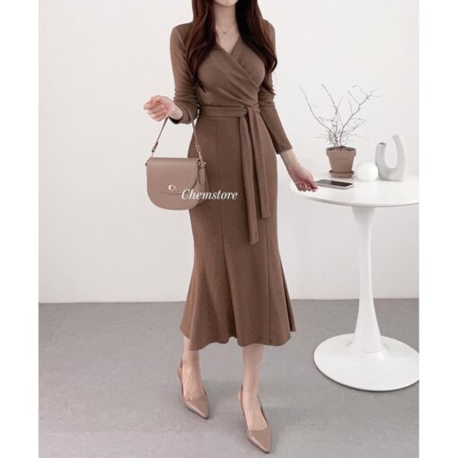 Đầm Body Midi Cổ Chữ V DO152 Chemstore - Nữ - Women - Hình ảnh 2