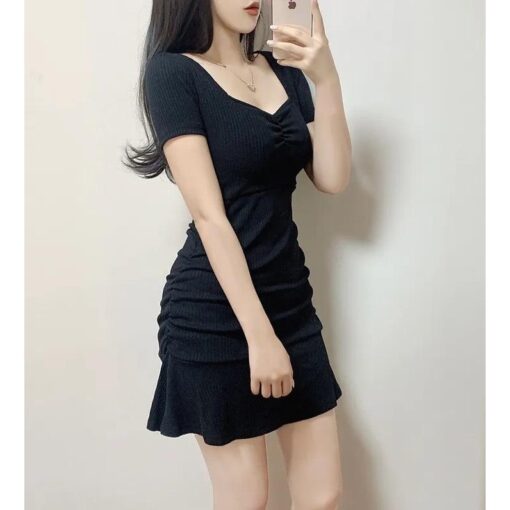 Đầm Mini Bodycon Nhún Ngực Hông DA182 Chemstore Xanh Đen Size S/M/L - Women, Nữ - Hình ảnh 5