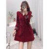 Đầm Mini Xòe Tay Dài Phối Sọc Trắi DN002 Chemstore - Chất nhung tăm dày dặn - Nữ, Women