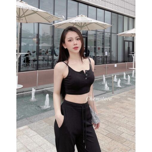 Bộ Áo Dây Croptop Mix Quần Ống Suông Trẻ Trung Năng Động SA037 Chemstore - Nữ - Women - Hình ảnh 5