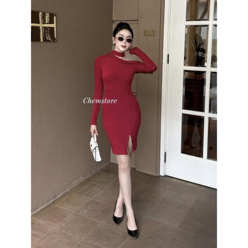 Đầm Mini Body Dài Tay Trễ Một Bên Vai DA027 Chemstore - Hình ảnh 2