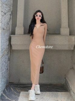 Đầm Maxi Body Tay Dài Cao Cổ Có Khóa Kéo DA082 Chemstore