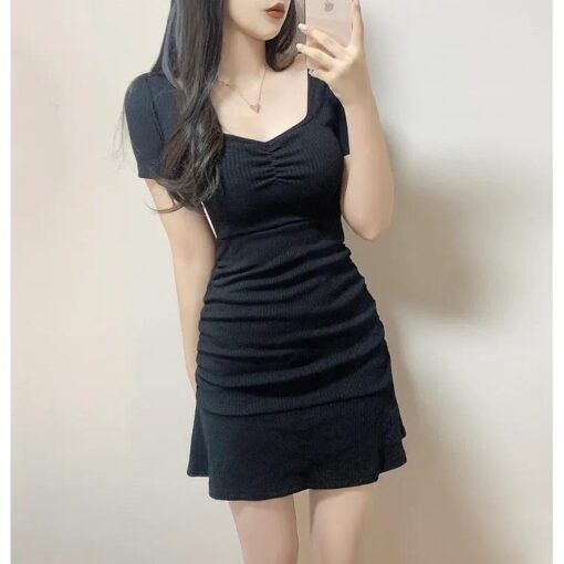 Đầm Mini Bodycon Nhún Ngực Hông DA182 Chemstore Xanh Đen Size S/M/L - Women, Nữ - Hình ảnh 6