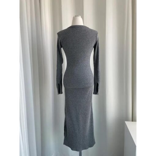 Đầm Body Midi Dài Tay Nẹp Cúc Vành Xẻ Tay DA190 Chemstore - Nữ - Dress - Hình ảnh 9
