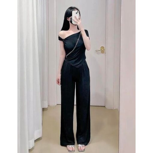 Bộ Áo Kiểu Mix Quần Ống Suông SA042 Chemstore cho Nữ - Women - Hình ảnh 4