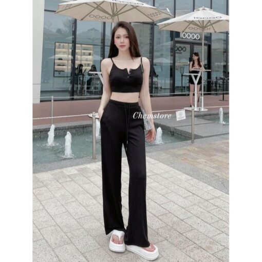 Bộ Áo Dây Croptop Mix Quần Ống Suông Trẻ Trung Năng Động SA037 Chemstore - Nữ - Women - Hình ảnh 4